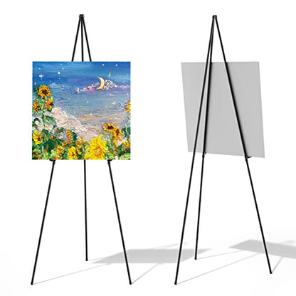 Thicken Display Easel Stand for Wedding - 63" Instant Tripod Collapsible Portable Sturdy Floor Easel - Easy Folding Adjustable Poster Metal Stand for Signs, Display Show, Artist, Art, Painting - Black