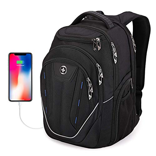 Swissdigital Design Terabyte TSA Large Business Laptop Backpack For Men, Travel Backpack With USB Charging Port,College Tech Backpacks With RFID Pockets Gifts For Men Fits 15.6 Inch Computer