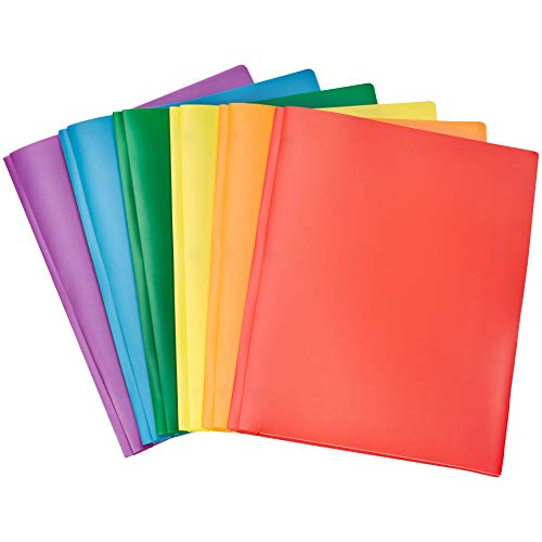 Amazon Basics Heavy Duty Plastic Folders with 2 Pockets for Letter Size Paper, Assorted Color, Pack of 6