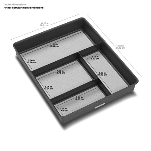Madesmart Classic 4-Compartment Drawer Organizer Gadget Tray, Plastic Multipurpose Storage Bin for Drawers, Granite