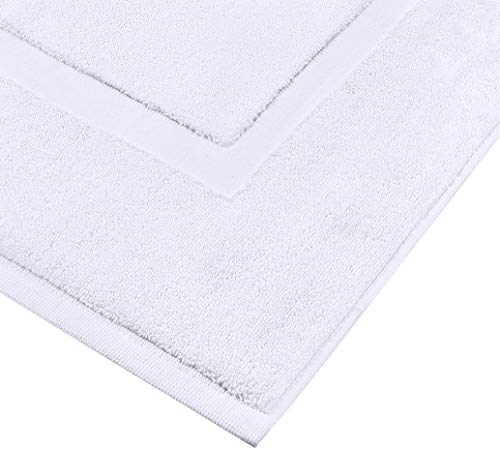 Utopia Towels Cotton Banded Bath Mats, White, [Not a Bathroom Rug], 100% Ring-Spun Cotton - Highly Absorbent Shower Bathroom Floor Mat (Pack of 2)