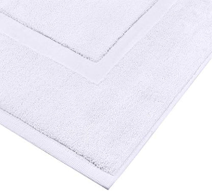 Utopia Towels Cotton Banded Bath Mats, White, [Not a Bathroom Rug], 100% Ring-Spun Cotton - Highly Absorbent Shower Bathroom Floor Mat (Pack of 2)