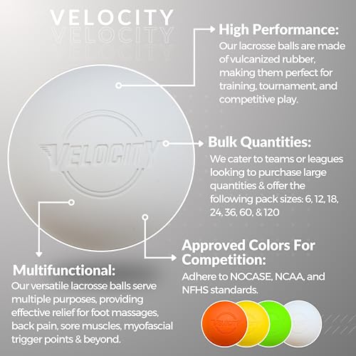 Velocity Lacrosse Balls - Official NFHS, SEI, and College Approved Size - Meets NOCSAE Standard - Approved Competition Colors - White, 12 Pack