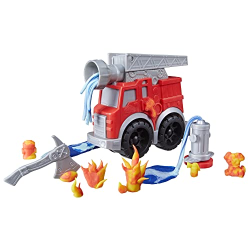 Play-Doh Wheels Fire Engine Playset with 2 Non-Toxic Modeling Compound Cans Including Water and Fire Colors, Firetruck Toy for Kids 3 and Up