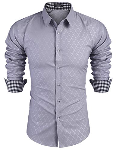COOFANDY Mens Shirt Business Dress Slim Fit Casual Button Down Light Grey