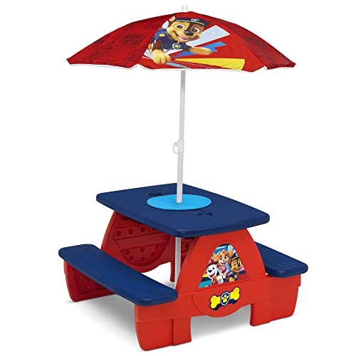 Delta Children 4 Seat Activity Picnic Table with Umbrella and Lego Compatible Tabletop, PAW Patrol