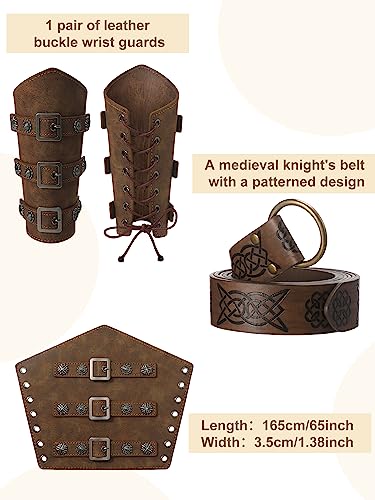 Jiuguva 4 Pcs Halloween Men's Renaissance Costume Set Medieval Pirate Shirt Ankle Banded Pants Viking Belt Accessories (Classic Color,Large)