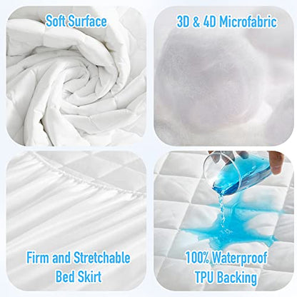 HYLEORY Twin Size Waterproof Mattress Pad Protector, Breathable Quilted Mattress Cover Noiseless Waterproof Fitted Sheet Mattress Topper Upto 21" Deep Pocket, White