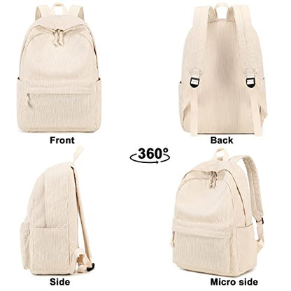 School Backpack for Teens Large Corduroy Bookbag Lightweight 17 inch Laptop Bag for Girls Women Casual High School College (Corduroy-Beige)