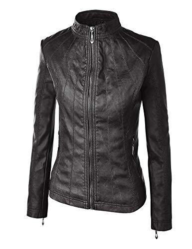 Lock and Love LL WJC877 Womens Panelled Faux Leather Moto Jacket XXL BLACK