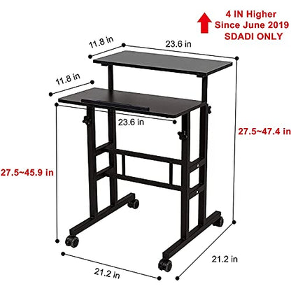 SDADI 2 Inches Carpet Wheels Mobile Standing Desk Stand Up Desk Height Adjustable Home Office Desk with Standing and Seating 2 Modes 3.0 Edition, Black S001BFBT