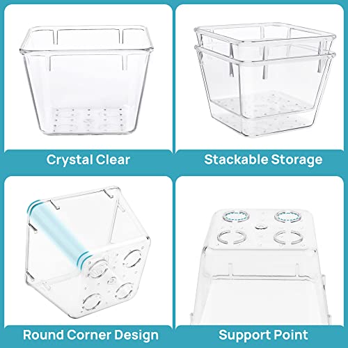 Vtopmart 15 PCS Clear Plastic Drawer Organizers Set, 4-Size Versatile Bathroom and Vanity Drawer Organizer Trays, Storage Bins for Makeup, Bedroom, Kitchen Gadgets Utensils and Office