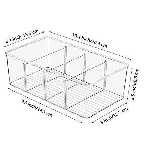 Vtopmart 8 Pack Food Storage Organizer Bins, Clear Plastic Bins for Pantry, Kitchen, Fridge, Cabinet Organization and Storage, 4 Compartment Holder for Packets, Snacks, Pouches, Spice Packets