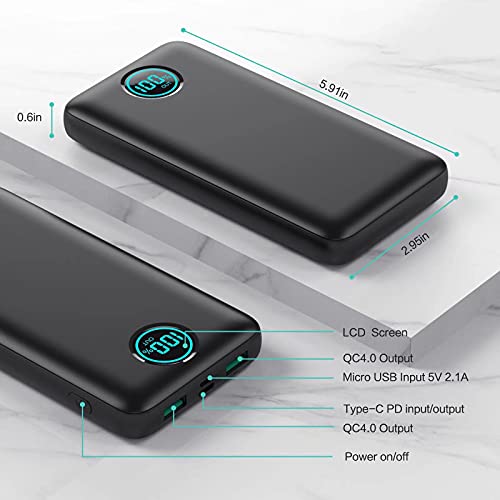 Portable Charger Power Bank 30,800mAh LCD Display Power Bank,25W PD Fast Charging +QC 4.0 Quick Phone Charging Power Bank Tri-Outputs Battery Pack Compatible with iPhone,Android etc(Black)