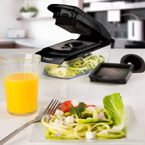 Fullstar Vegetable Chopper - Spiralizer Vegetable Slicer - Onion Chopper with Container - Pro Food Chopper -  Slicer Dicer Cutter - (4 in 1, Black)