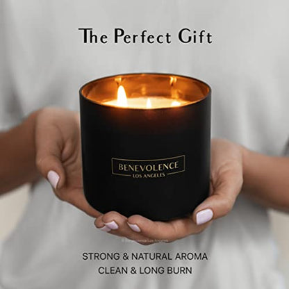 Benevolence LA 3 Wick Candle | Bergamot & Jasmine Large Candle | 14.5 oz Scented Candles for Home Scented | Natural Soy Candles Gifts for Women | 45 Hour Burn Aromatherapy Candle