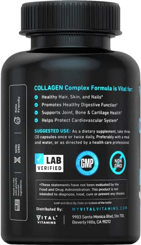 Vital Vitamins Multi Collagen Complex - Type I, II, III, V, X, Grass Fed, Non-GMO, 150 Capsules