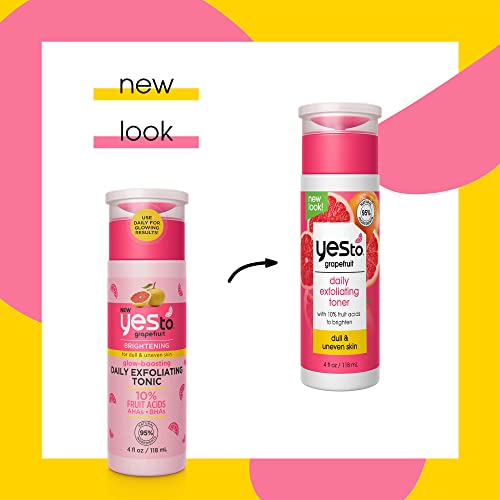 Yes To Grapefruit Daily Exfoliating Toner, Brightening Formula To Retexturize & Brighten Your Skin, With AHAs, BHAs, Vitamin C, & Antioxidants, Natural, Vegan & Cruelty Free, 4 Fl Oz