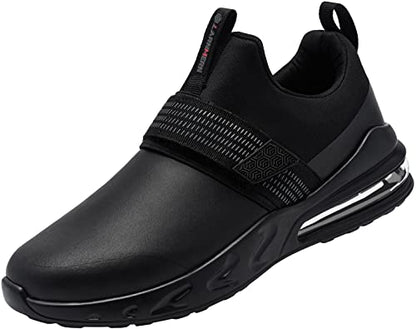 LARNMERN Non Slip Work Shoes for Men Kitchen Chef Slip Resistant Shoe Waterproof Food Service Restaurant Slip on Sneakers Walking and Casual Air Cushion Working Footwear(Black/9)