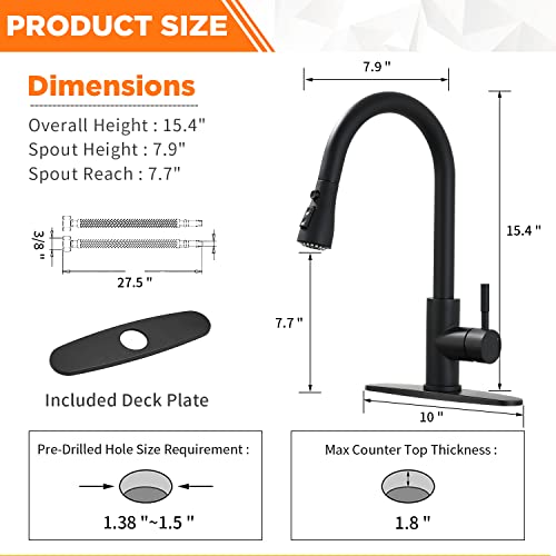 Black Kitchen Faucets with Pull Down Sprayer Kitchen Sink Faucet with Pull Out Sprayer Single Hole Deck Mount Single Handle Stainless Steel Grifos De Cocina 866068R