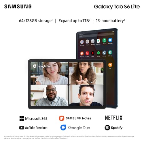 SAMSUNG Galaxy Tab S6 Lite 10.4" 128GB Android Tablet, LCD Screen, S Pen Included, Slim Metal Design, AKG Dual Speakers, 8MP Rear Camera, Long Lasting Battery, US Version, 2022, Chiffon Rose