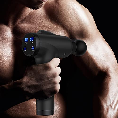 OLsky Massage Gun Deep Tissue, Handheld Electric Muscle Massager, High Intensity Percussion Massage Device for Pain Relief with 10 Attachments & 30 Speed(Black)