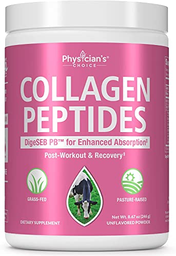 Physician's CHOICE Collagen Peptides Powder (Hydrolyzed Protein - Type I & III) w/Digestive Enzymes - Keto Collagen Powder for Women & Men - Hair, Skin, Joints, Workout Recovery - Grass Fed - Non-GMO