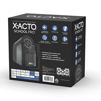 X-ACTO Pencil Sharpener, School Pro Electric Pencil Sharpener, With Six Size Dial, XL Shavings Bin, Black, 1 Count