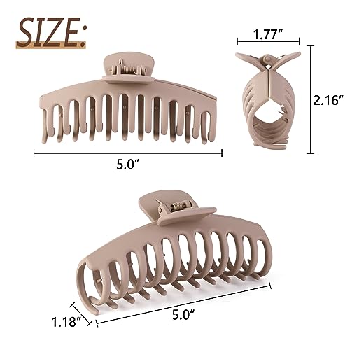 5 Inche Extra Large Claw Clips Hair Clips for Thick Hair and Long Hair, 4 Pack Xl Jumbo Claw clips, Oversized Matte Non-slip Hair Clips for Women, Big Strong Hold Jaw Clip (Neutral)