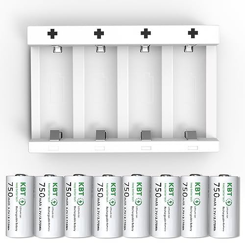 KBT 8-Pack 3.7V 750mAh CR123A Lithium Rechargeable Battery, 2A Fast Smart Charger for Flashlight, Headlamp, Arlo Camera