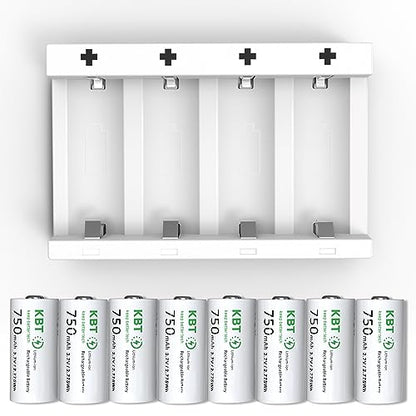 KBT 8-Pack 3.7V 750mAh CR123A Lithium Rechargeable Battery, 2A Fast Smart Charger for Flashlight, Headlamp, Arlo Camera