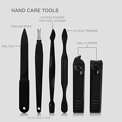 Utopia Care 15 Pieces Manicure Set - Stainless Steel Manicure Nail Clippers Pedicure Kit - Professional Grooming Kits, Nail Care Tools with Luxurious Travel Case (Black)