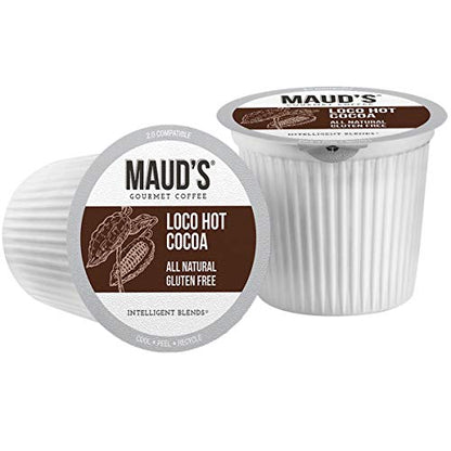 Maud's Dark Hot Chocolate (Loco Hot Cocoa), 50ct. Solar Energy Produced Recyclable Single Serve Gluten Free Dairy Free Hot Cocoa Pods, 100% California Blended Hot Chocolate, KCup Compatible