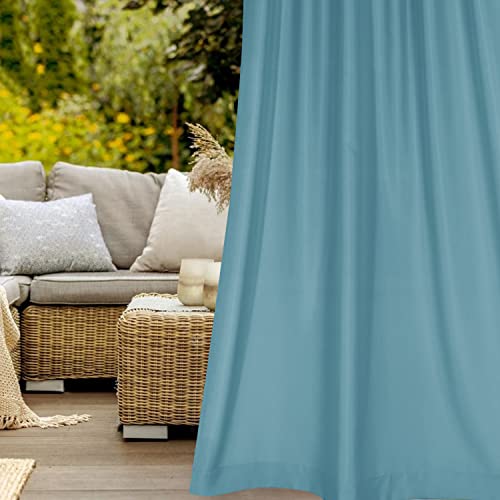 BONZER Wide Outdoor Curtains for Patio Waterproof, Privacy Tab Top Outside Curtains for Porch, Pergola, Cabana, Gazebo, Deck, 1 Panel, 100x95 Inch, Teal