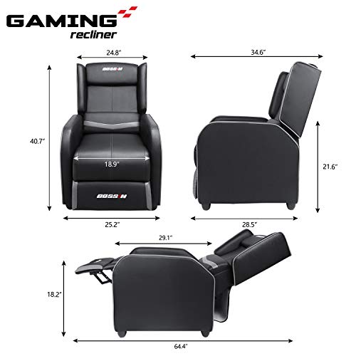 LEMBERI Gaming Recliner Chair for Adults, PU Leather Home Theater Seating Video Game Chairs for Living Room Ergonomic Racing Style Single Movie Gamer Lounge Sofa Grey