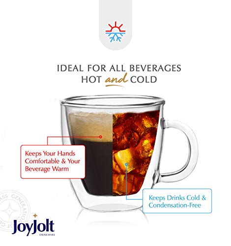 JoyJolt Savor Double Wall Insulated Glasses Espresso Mugs (Set of 2) - 5.4-Ounces