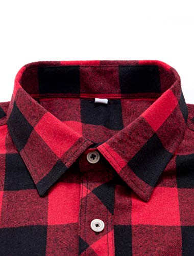 Alimens & Gentle Men's Button Down Regular Fit Long Sleeve Plaid Flannel Casual Shirts Color: Red, Size: XXXX-Large