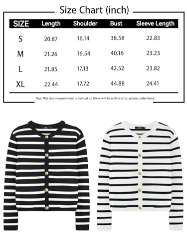 LILLUSORY Women's Striped Cardigan Sweaters Knit Cropped Winter Chunky Cute Casual Black and White Tweed Jackets 2023 Trendy