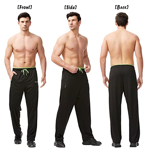 SACUIMAN Mens Sweatpants 3 Pack Spring Lightweight Workout Athletic Running Pants for Men with Zipper Pockets (Black,Blue,Grey,L)