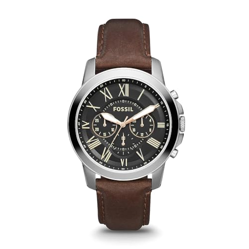 Fossil Men's Grant Quartz Stainless Steel and Leather Chronograph Watch, Color: Silver, Brown (Model: FS4813)