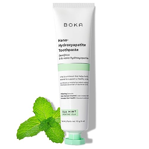 Boka Natural Toothpaste, Fluoride Free - Nano Hydroxyapatite for Remineralizing, Sensitive Teeth, & Whitening - Dentist Recommended for Adult & Kids Oral Care - Ela Mint, 4oz 1 Pack - Made in USA