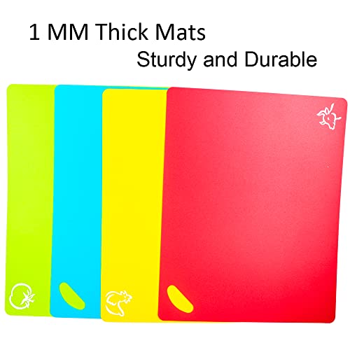 Kimmoker Flexible Cutting Boards Set, Cutting Board Mats for Cooking, Colored Cutting Board Set with Easy-Grip Handles, Flexible Plastic Cutting Sheet Set of 4 (1)