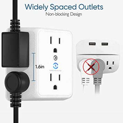 LENCENT Multi Plug 6 Outlet Extender, 2 Pack Surge Protector Wall tap, Power Strip 3-Side Widely Spaced Adapter Multiple Charger Expander, Mountable Wall Splitter for Home Travel Office, ETL Listed