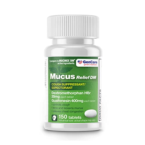GenCare - Mucus Relief DM (150 Count Value Bottle) Dextromethorphan HBr 20mg Guaifenesin 400mg | Generic Mucus Relief DM | Immediate Release Uncoated Cough & Mucus Expectorant Pill