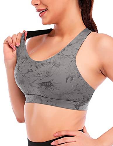 RUNNING GIRL Sports Bra for Women, Criss-Cross Back Padded Strappy Sports Bras Medium Support Yoga Bra with Removable Cups (2353D-Slate Gray, XS)