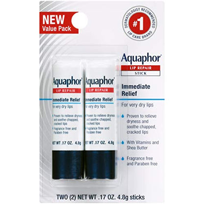 Aquaphor Lip Repair, Moisturizing Lip Balm Multipack (2 Repair sticks + 2 Repair & Protect SPF 30 sticks)