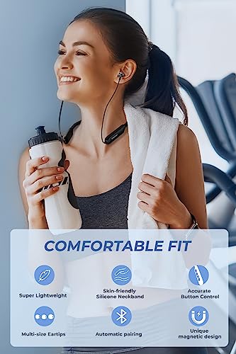 TONEMAC Bluetooth Headphones - N8 Wireless Earbuds with Magnetic Neckband | 40Hrs Playtime, IPX6 Sweatproof, Deep Bass Headset for Phone Calls, Music, and Sports