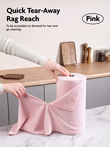 Fantasticlean Microfiber Cleaning Cloth Roll -75 Pack, Tear Away Upaper Towels, 12" x 12", Reusable Washable Rags (Pink)