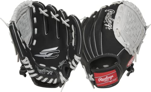 Rawlings Sure Catch Series Youth Baseball Glove, Basket Web, 9.5 inch, Right Hand Throw, Black/Gray