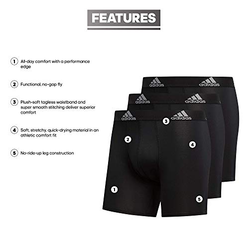 adidas Men's Performance Boxer Brief Underwear (3-Pack), Black/Light Onix Grey, Large